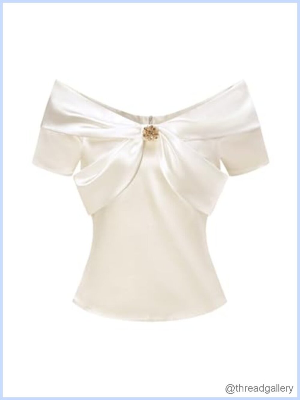 Satin Off Shoulder Blouse Short Sleeve Elegant Bow